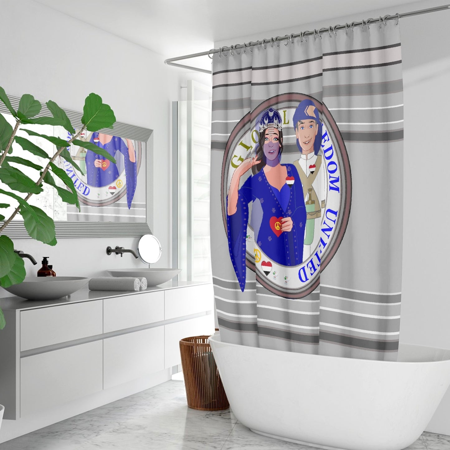 GLOBAL FREEDOM UNITED© Couple Yemen Grey - Quick-drying Shower Curtain