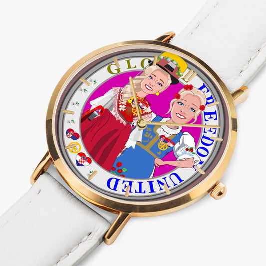 GLOBAL FREEDOM UNITED© Hot Selling Ultra-Thin Leather Strap Quartz Watch (Rose Gold With Indicators) Women Croatia & Serbia  V2