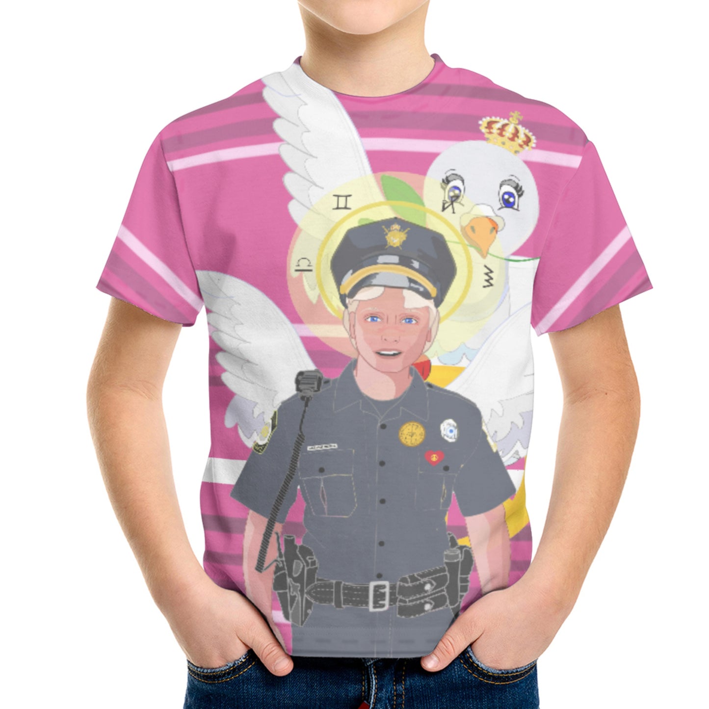 Childrens T-shirt GLOBAL FREEDOM UNITED© Archangel Michael As Policemen Pink2