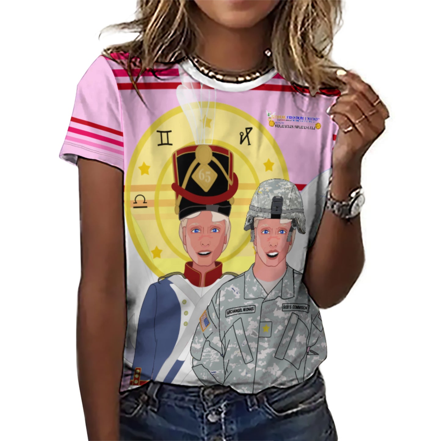 Women´s T-shirt  Global Freedom United© Archangel Michael In Latin V3 Pink1