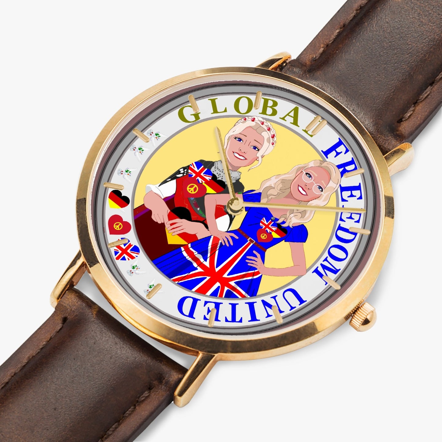 GLOBAL FREEDOM UNITED© Hot Selling Ultra-Thin Leather Strap Quartz Watch (Rose Gold With Indicators) Women England & Germany