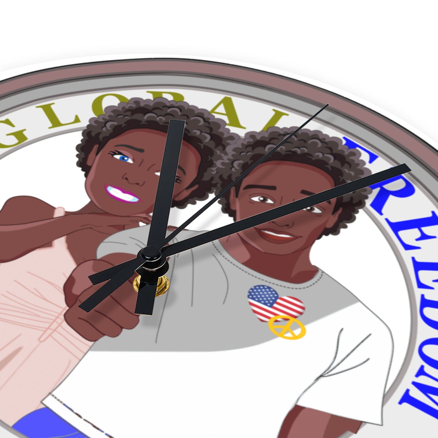 Wooden Wall Clock Without Scale GLOBAL FREEDOM UNITED© Couple USA Afro American