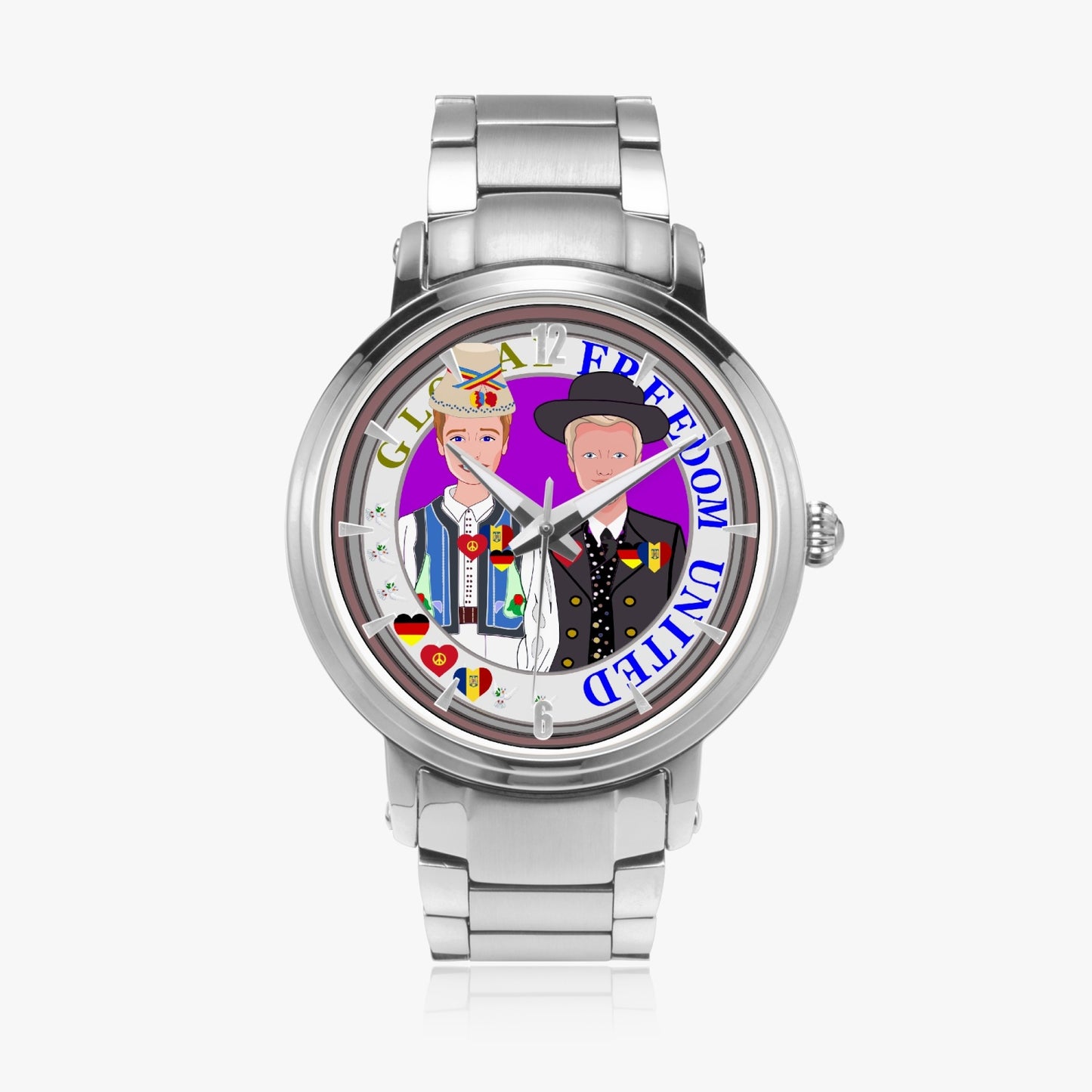 New Steel Strap Automatic Watch (With Indicators) GLOBAL FREEDOM UNITED MEN ROMANIA & GERMANY