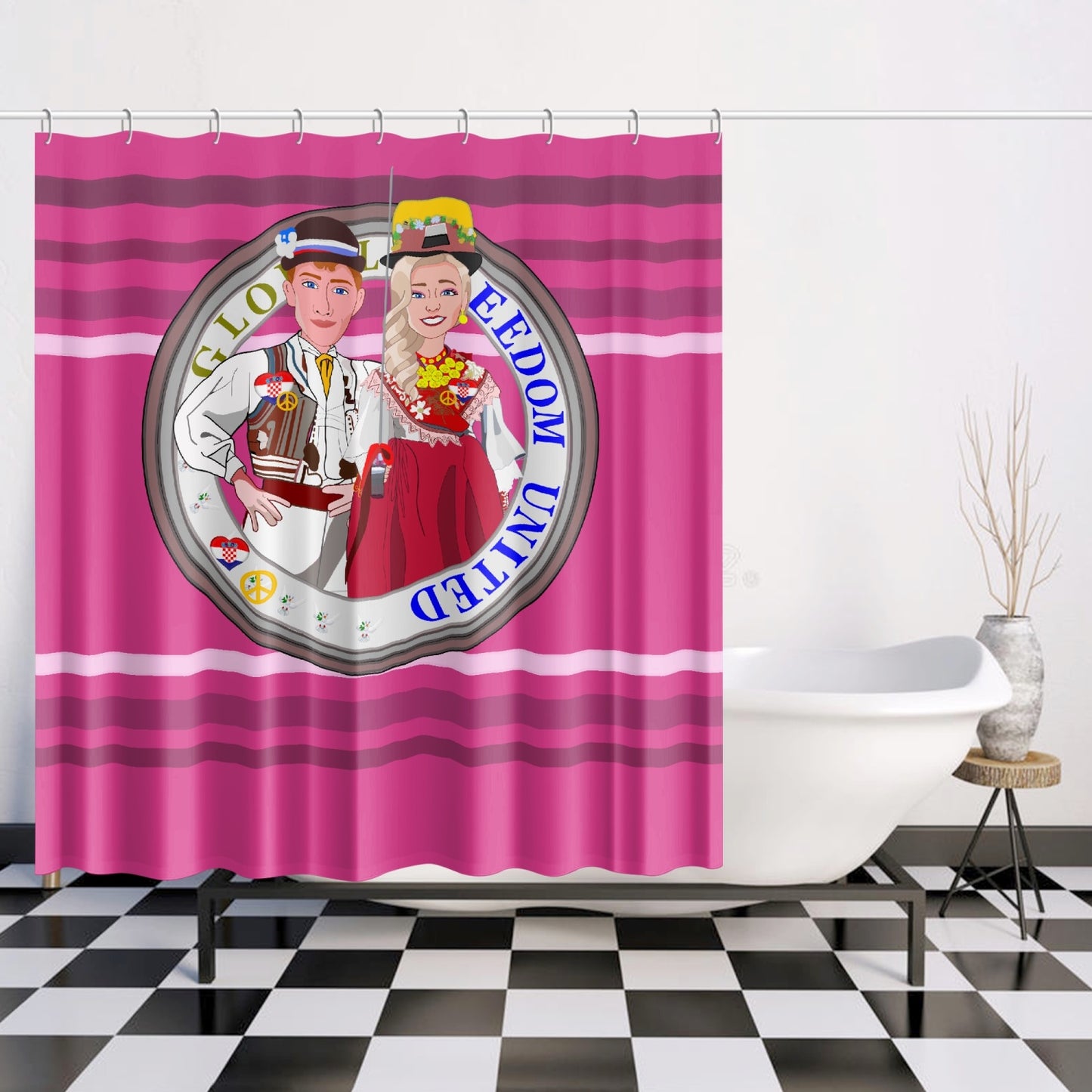 GLOBAL FREEDOM UNITED© Couple Croatia Pink2 - Quick-drying Shower Curtain