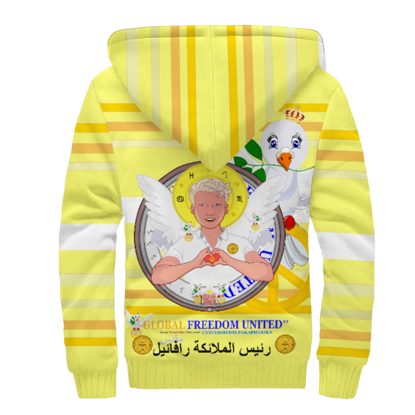 Plush Hoodie GLOBAL FREEDOM UNITED© Archangel Rafael Arabic Yellow