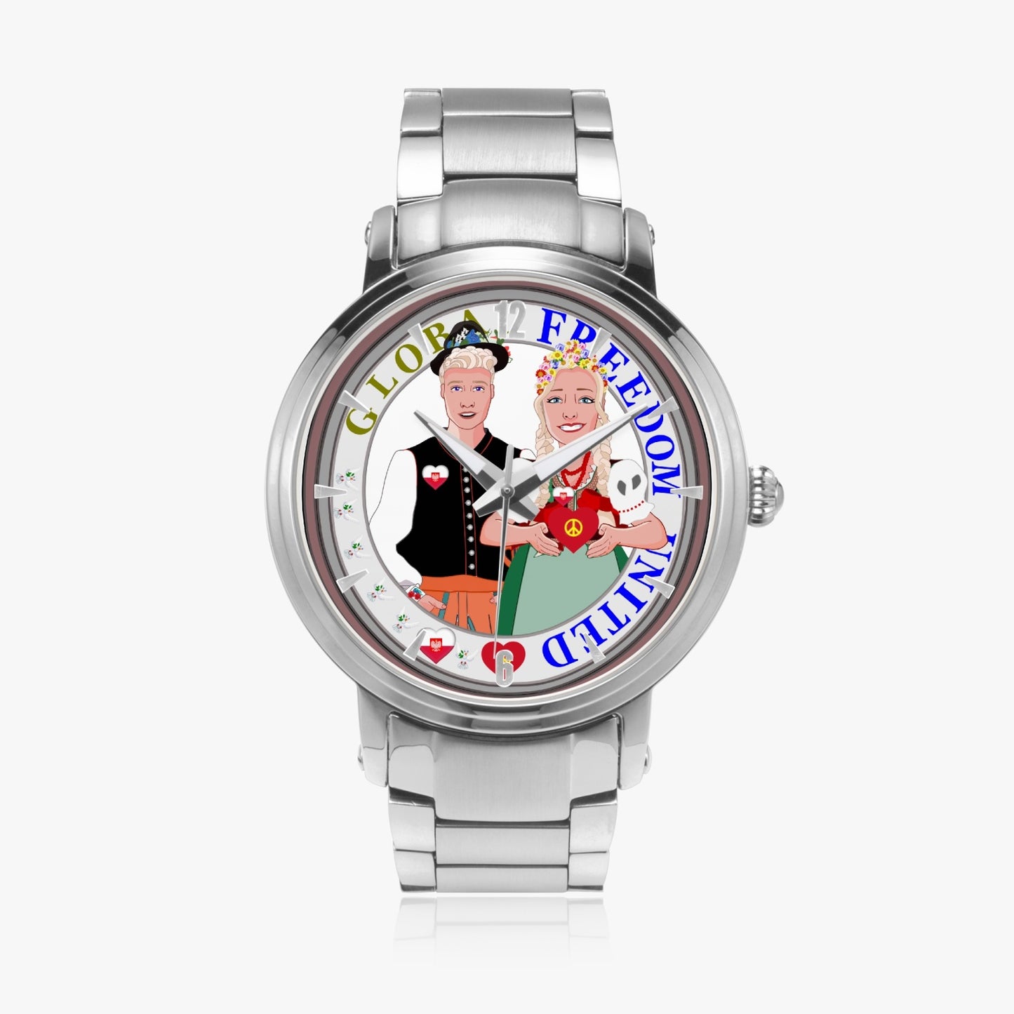 GLOBAL FREEDOM UNITED© Couple Poland New Steel Strap Automatic Watch (With Indicators)