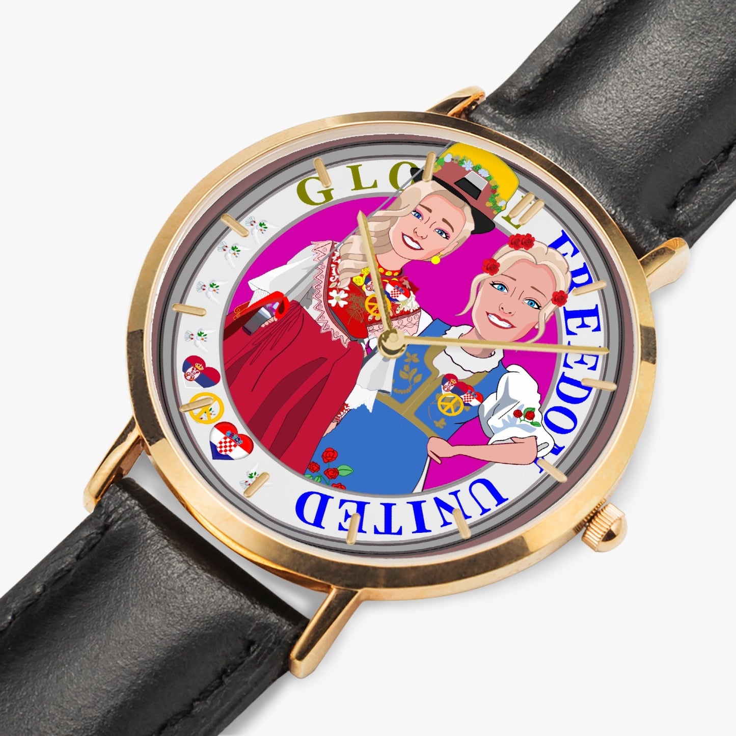 GLOBAL FREEDOM UNITED© Hot Selling Ultra-Thin Leather Strap Quartz Watch (Rose Gold With Indicators) Women Croatia & Serbia  V2