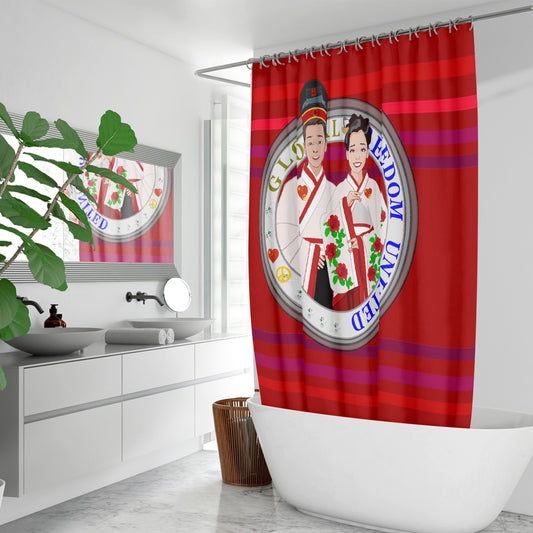 GLOBAL FREEDOM UNITED© Couple China Red - Quick-drying Shower Curtain