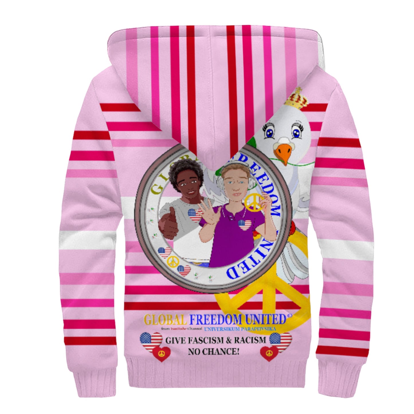 Plush Hoodie GLOBAL FREEDOM UNITED© Men Anti Racism & Fascism USA  Pink1
