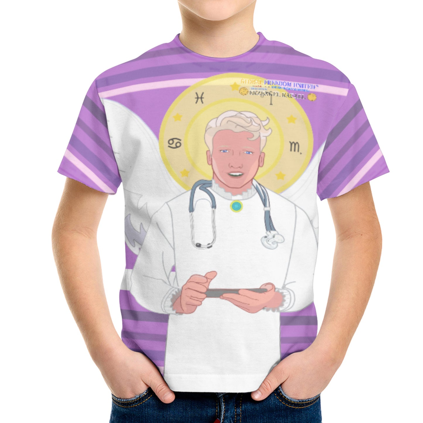 Kid´s T-shirt GLOBAL FREEDOM UNITED© Archangel Rafael German Lilac