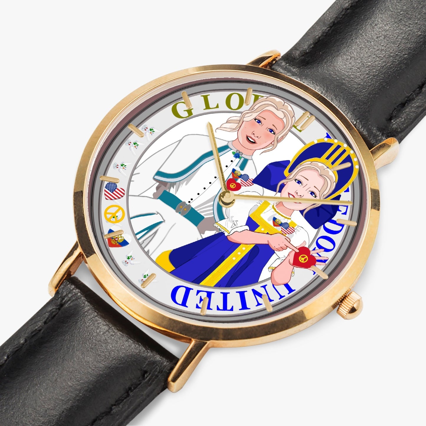 GLOBAL FREEDOM UNITED© Hot Selling Ultra-Thin Leather Strap Quartz Watch (Rose Gold With Indicators) Women USA & Russia