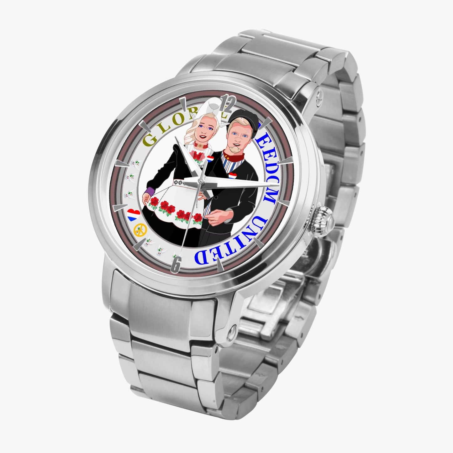 GLOBAL FREEDOM UNITED© Couple Nederland New Steel Strap Automatic Watch (With Indicators)