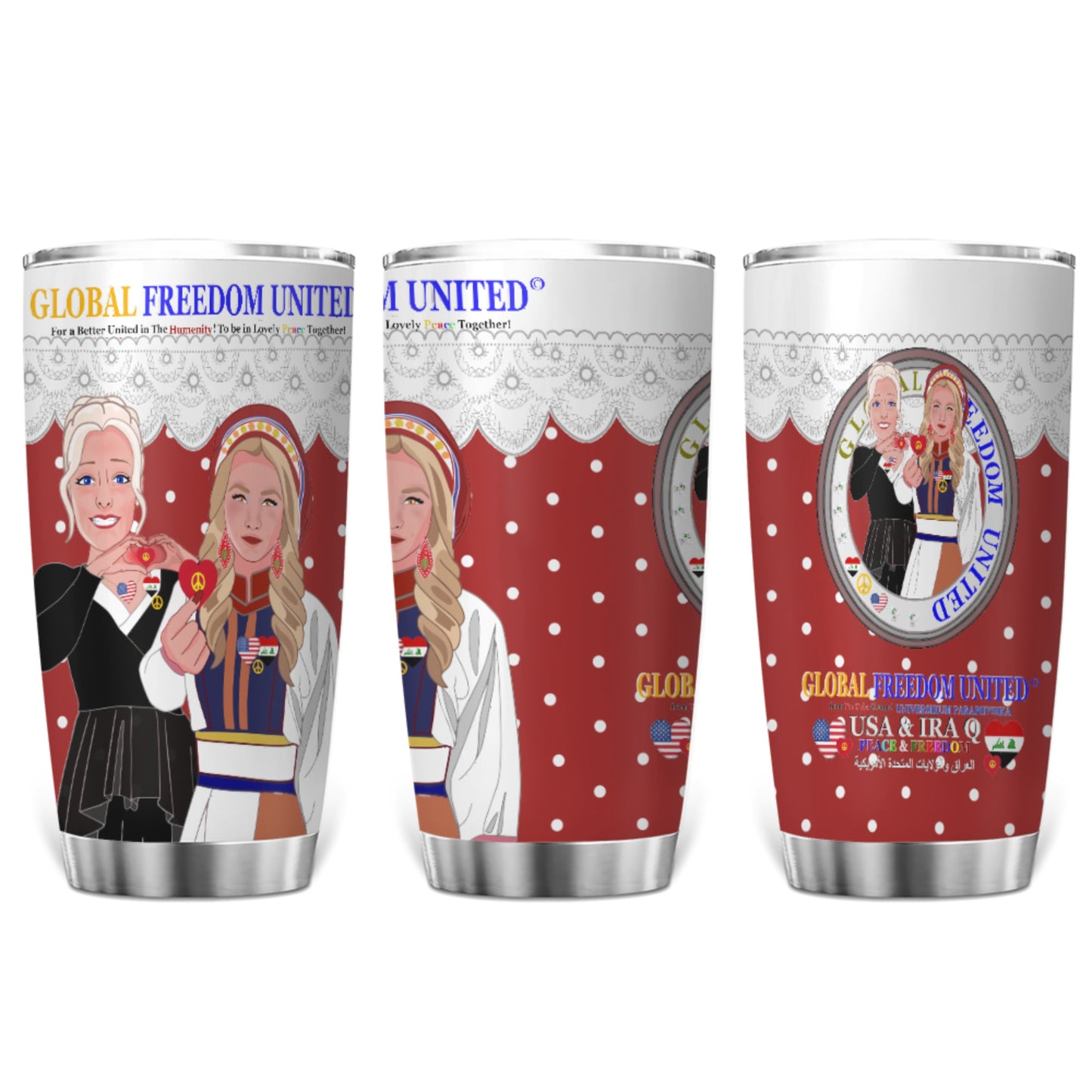 Tumbler GLOBAL FREEDOM UNITED© Women Iraq & USA Red