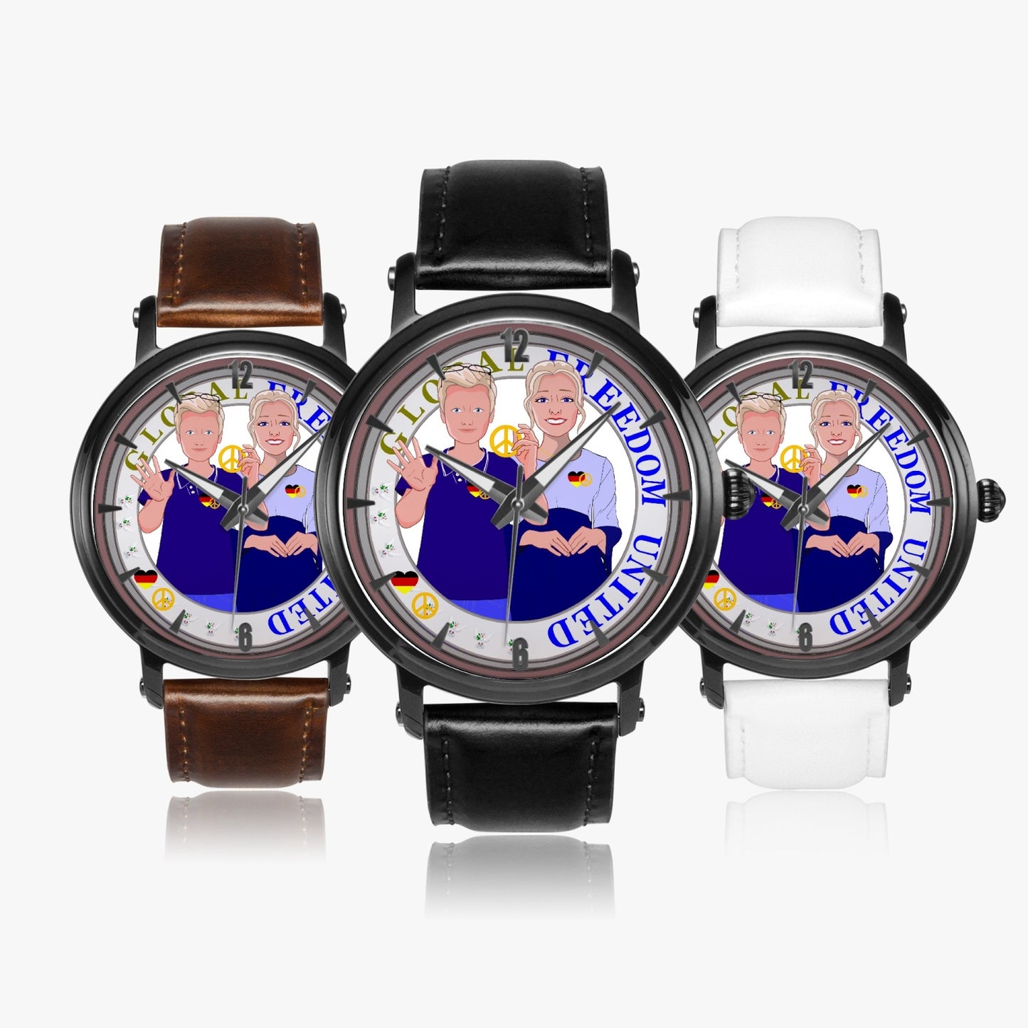 46mm Unisex Automatic Watch(Black) GLOBAL FREEDOM UNITED© COUPLE EDITION GERMANY V2