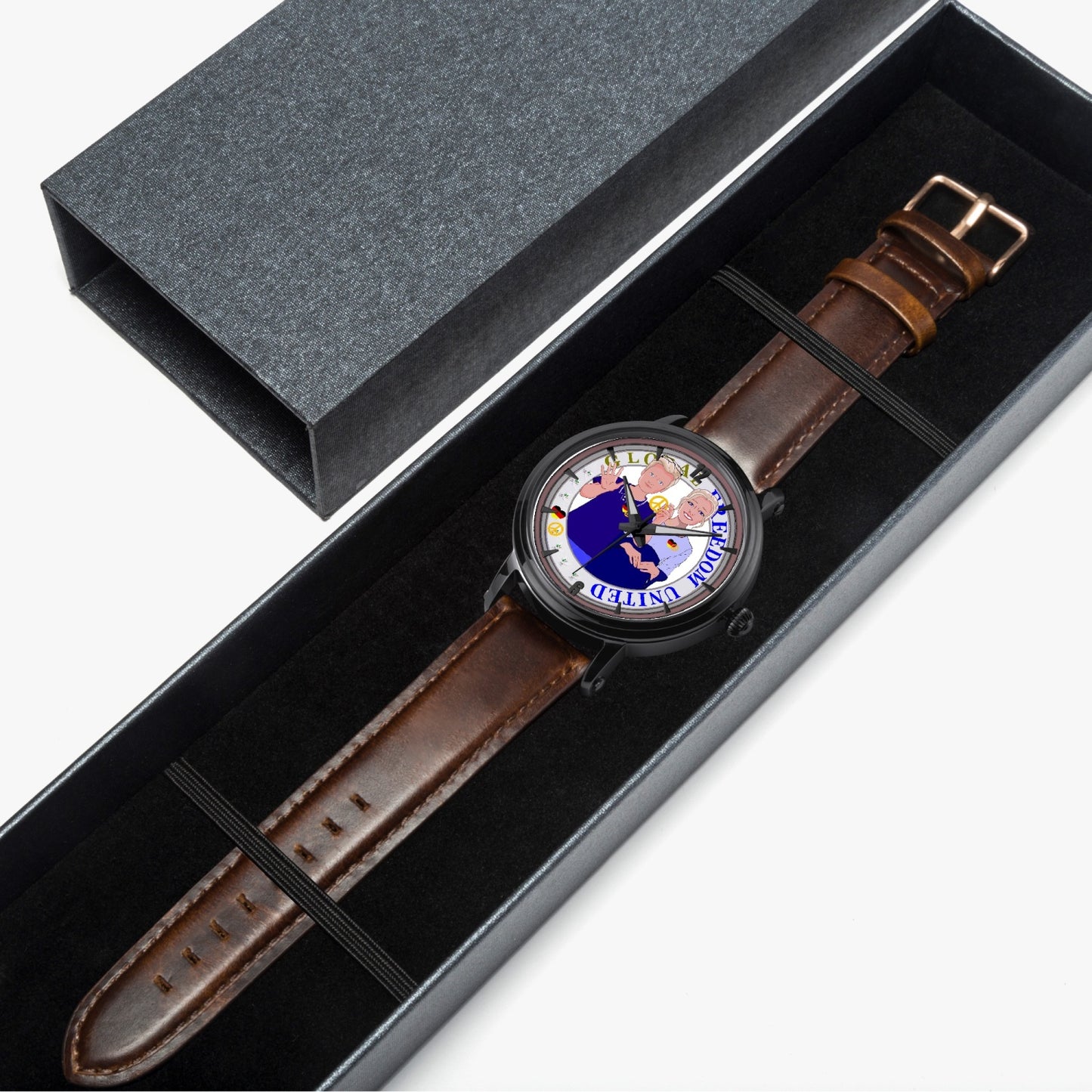 46mm Unisex Automatic Watch(Black) GLOBAL FREEDOM UNITED© COUPLE EDITION GERMANY V2