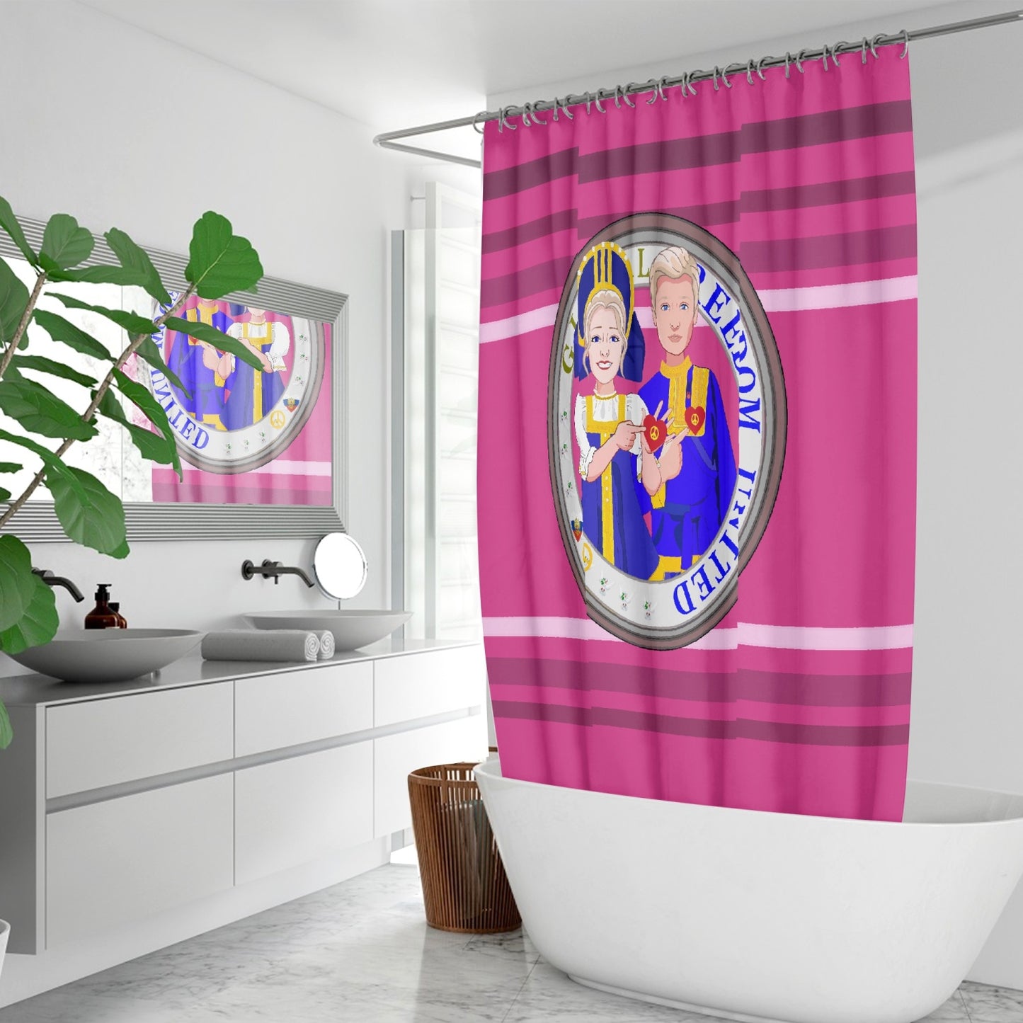 GLOBAL FREEDOM UNITED© Couple Russia Pink2 - Quick-drying Shower Curtain