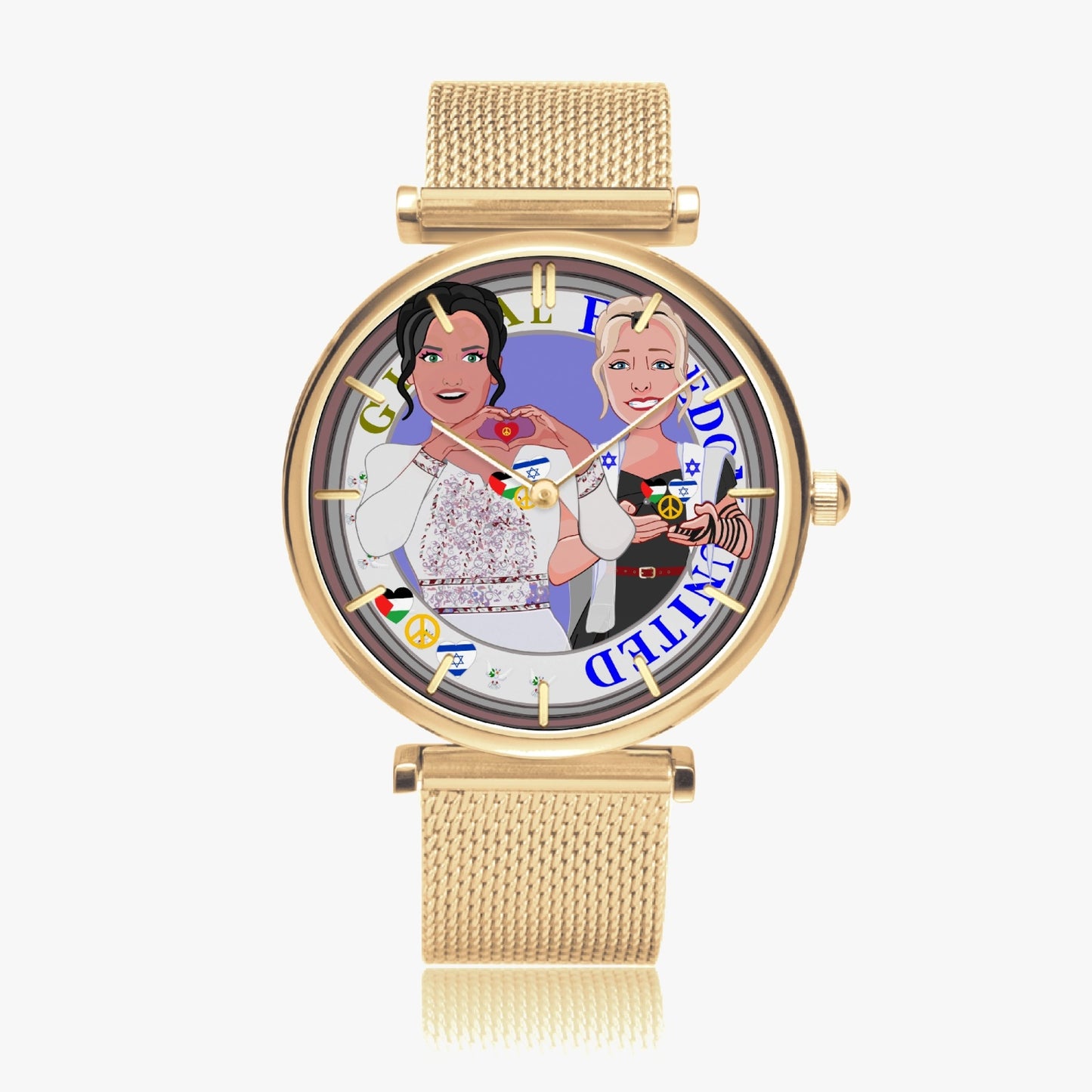 GLOBAL FREEDOM UNITED© New Stylish Ultra-Thin Quartz Watch (With Indicators) Women Palestina & Israel