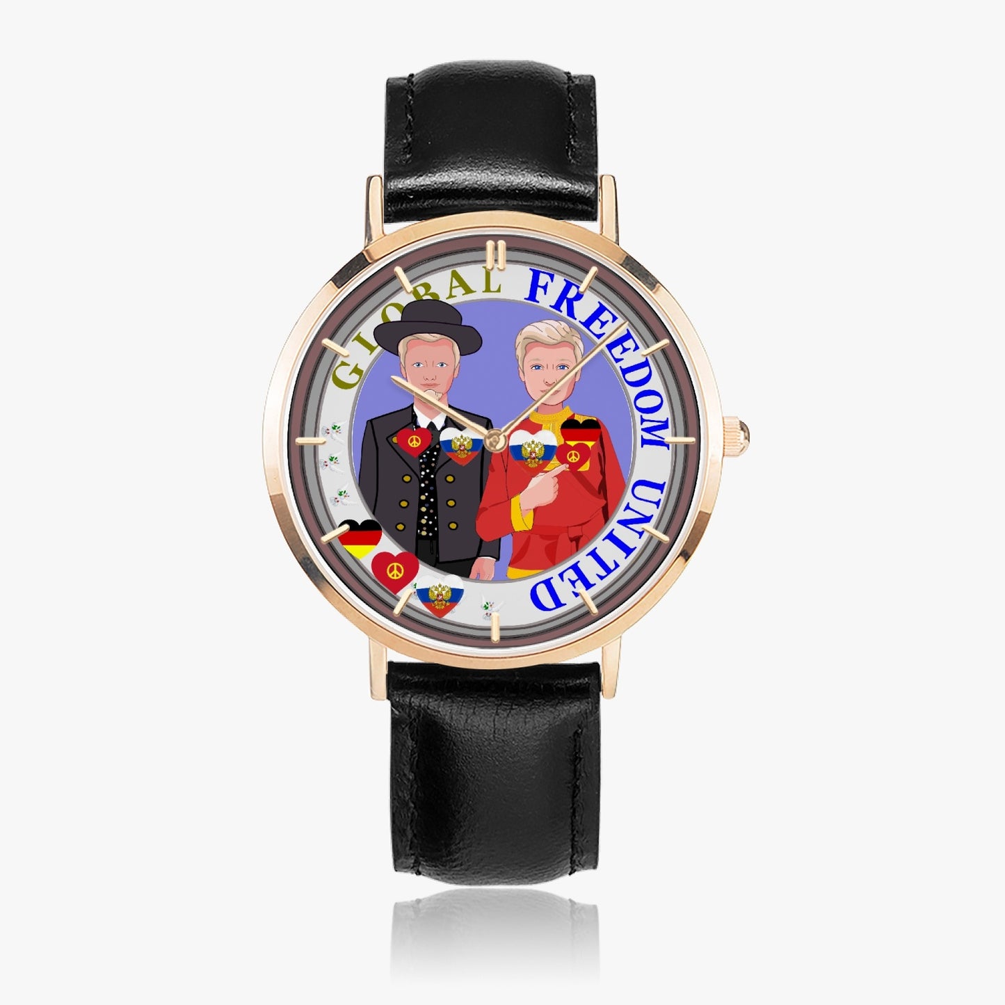 Hot Selling Ultra-Thin Leather Strap Quartz Watch (Rose Gold With Indicators) GLOBAL FREEDOM UNITED© MEN GERMANY & RUSSIA