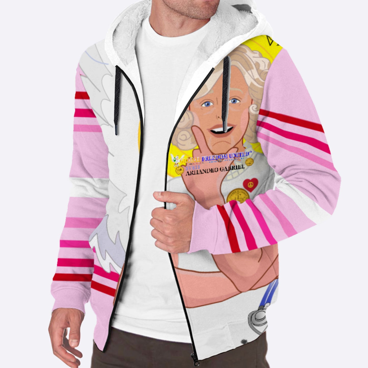 Plush Hoodie GLOBAL FREEDOM UNITED© Archangel Gabriel Croatia Pink1