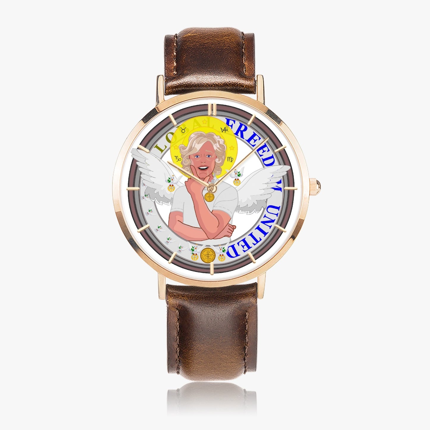 GLOBAL FREEDOM UNITED© ARCHANGEL GABRIEL - Hot Selling Ultra-Thin Leather Strap Quartz Watch (Rose Gold With Indicators)