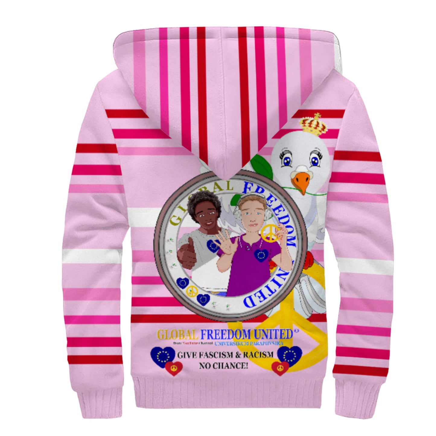 Plush Hoodie GLOBAL FREEDOM UNITED© Men Anti Racism & Fascism Pink1
