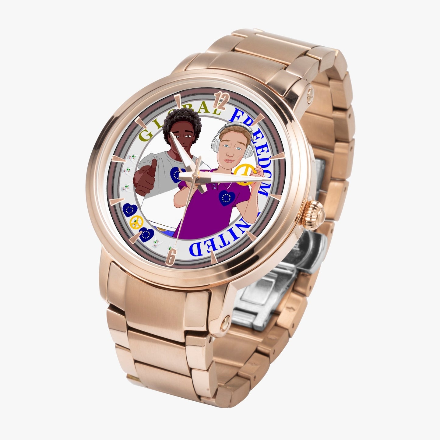 GLOBAL FREEDOM UNITED© New Steel Strap Automatic Watch (With Indicators) Men ANTI FASCISM & RACISM EUROPE