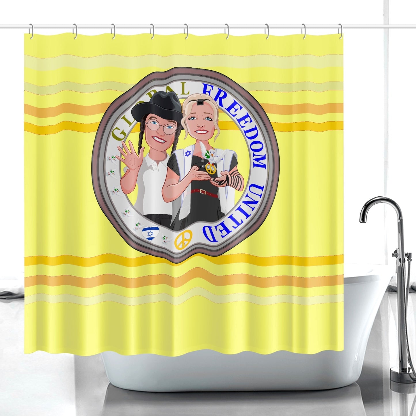 GLOBAL FREEDOM UNITED© Couple Israel Yellowb- Quick-drying Shower Curtain
