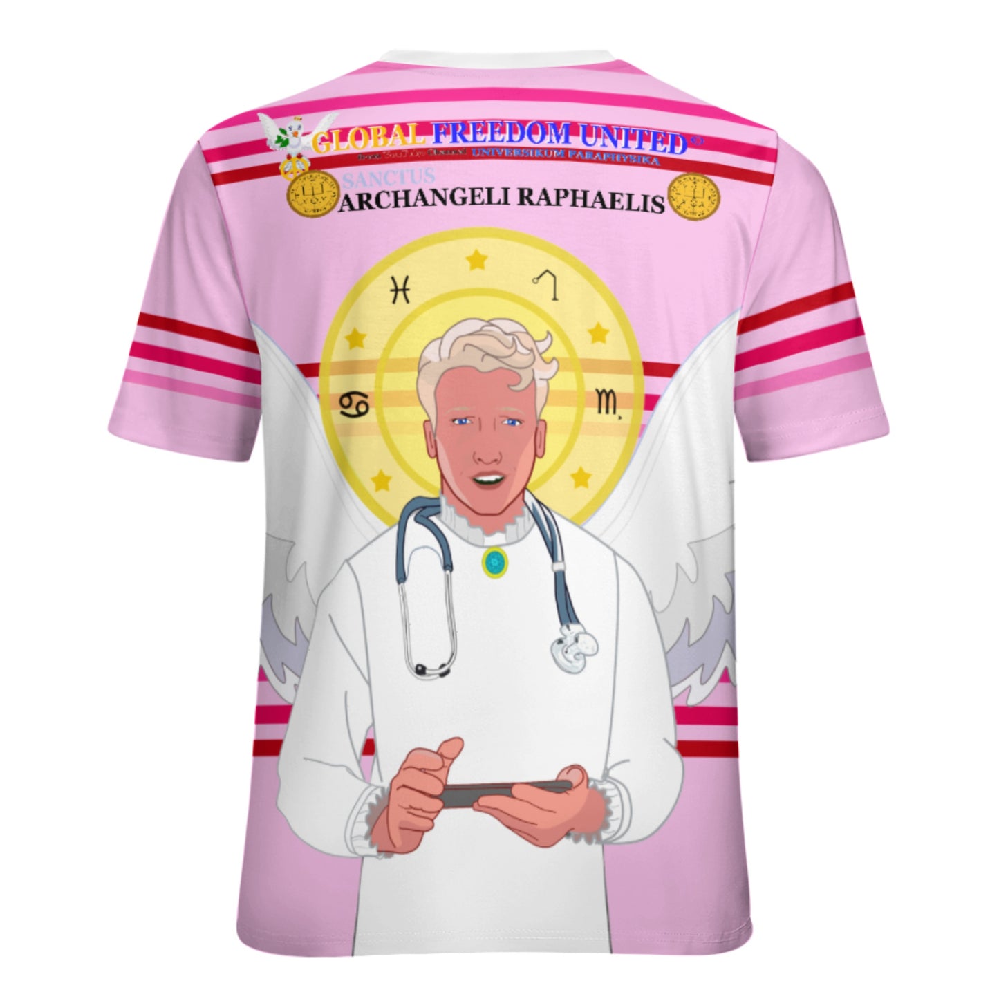 Women´s T-shirt GLOBAL FREEDOM UNITED© Archangel Rafael Old Latin Pink1