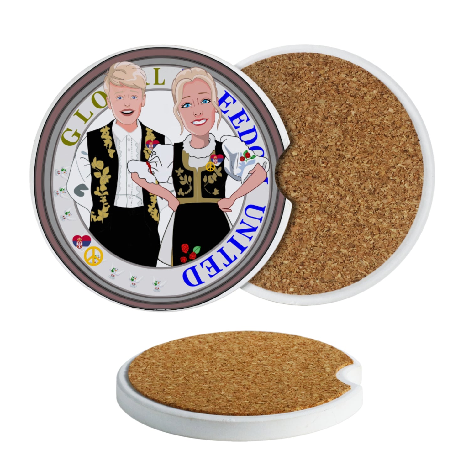 Ceramic Car Coaster Global Freedom  United Couple Edition Serbia Black