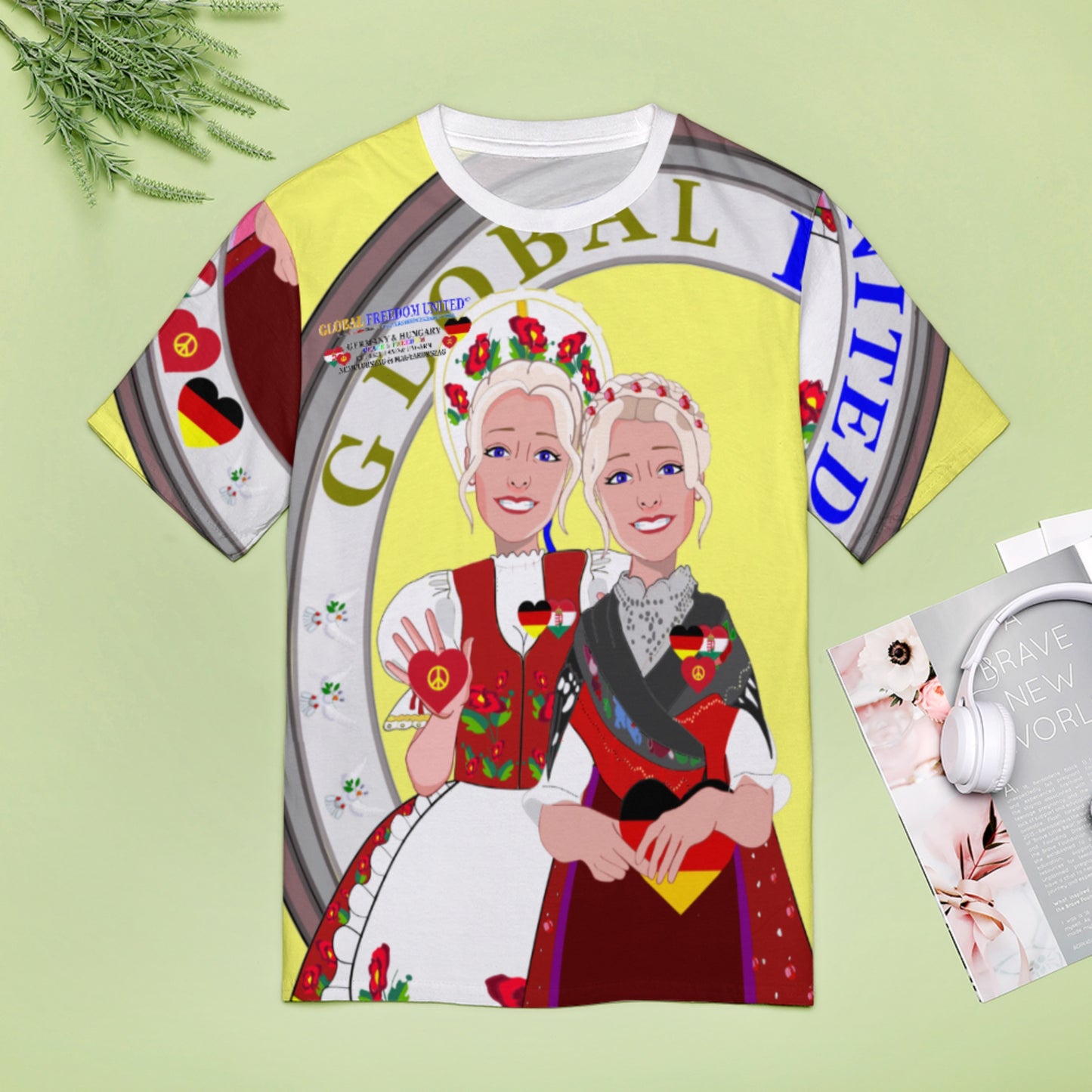 Women´s T-shirt 3 GLOBAL FREEDOM UNITED© Women Germany & Hungary Yellow
