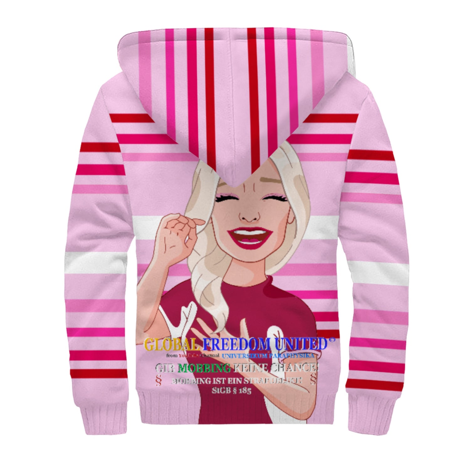 Plush Hoodie Global Freedom United  Gib Mobiing Keine Chance Pink2