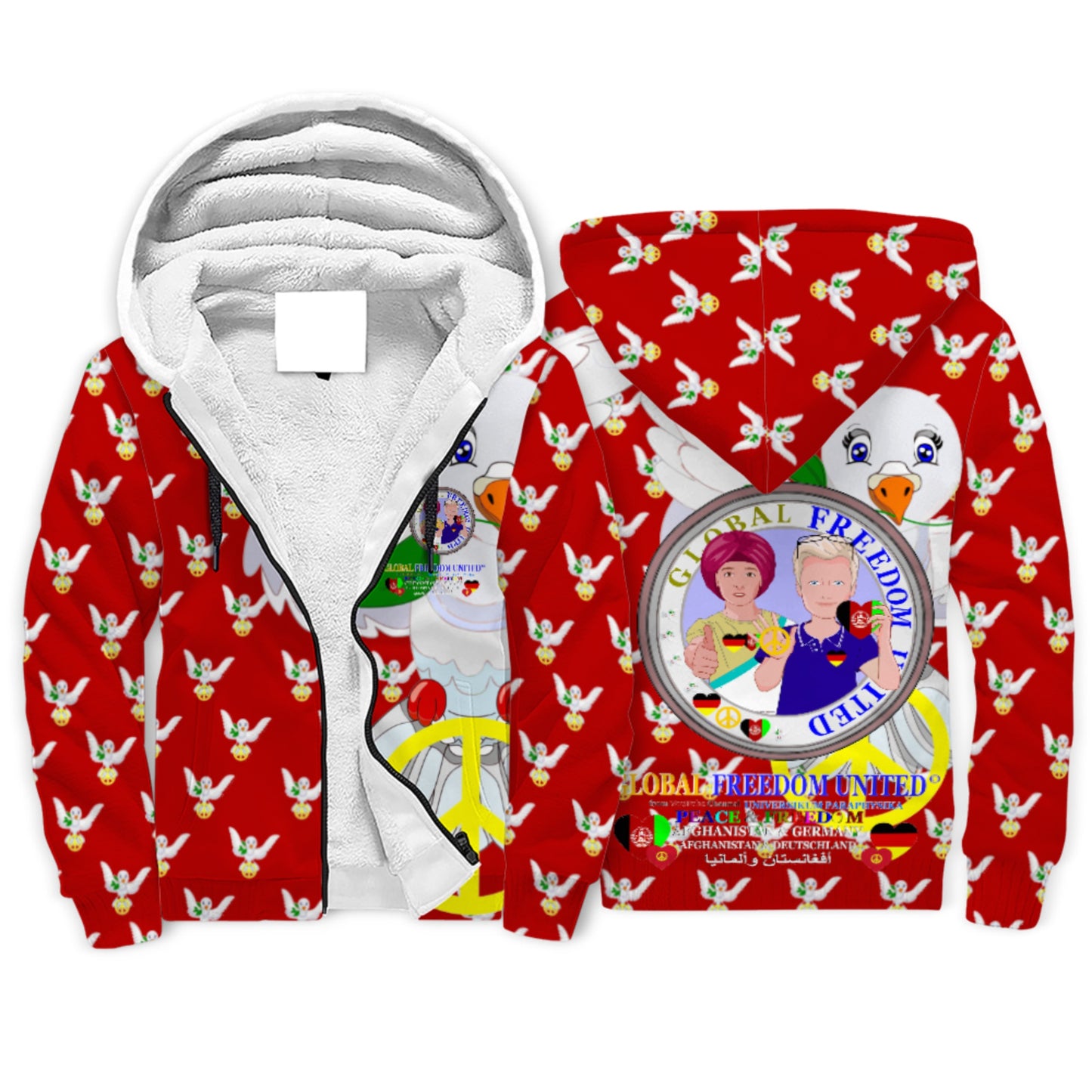 Plush Hoodie GLOBAL FREEDOM UNITED© Afghanistan & Germany Red