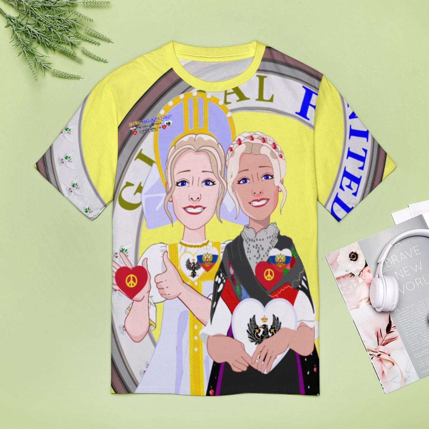 Women´s T-shirt 2 GLOBAL FREEDOM UNITED© Women Prussia & Russia Yellow