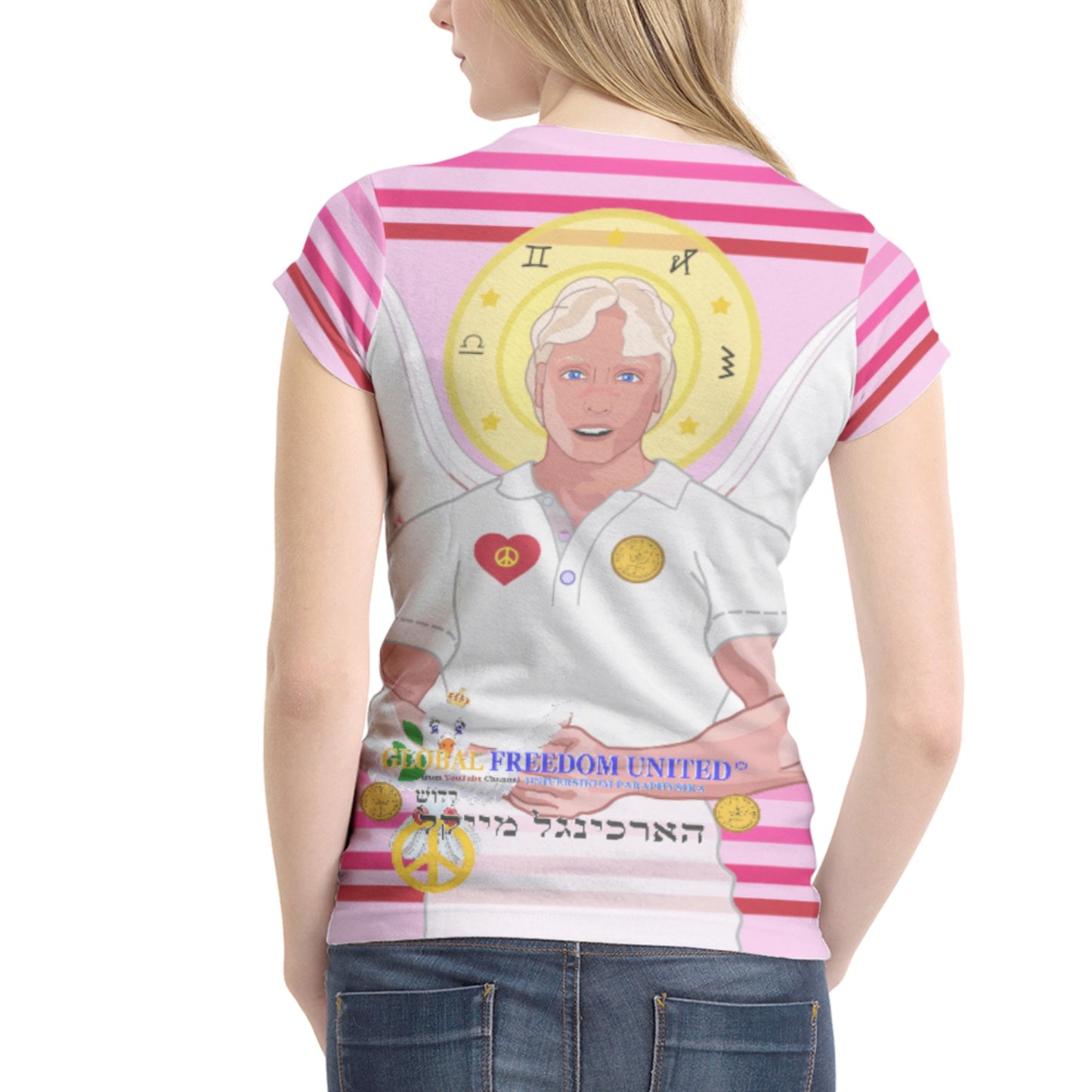 Women´s T-shirt 1 Global Freedom United Archangel Michael Hebrew Pink2