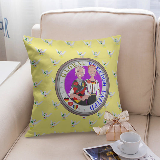GLOBAL FREEDOM UNITED© Women GERMANY & ROMANIA Yellow 18'' Square Pillow Cover