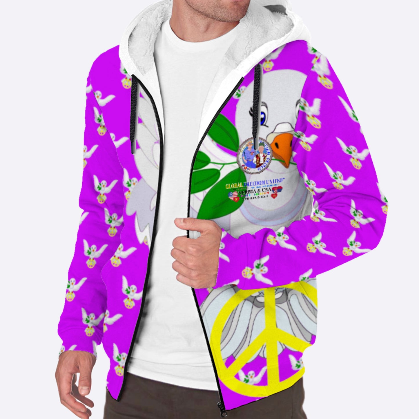 Plush Hoodie GLOBAL FREEDOM UNITED© Men Serbia & USA Lilac
