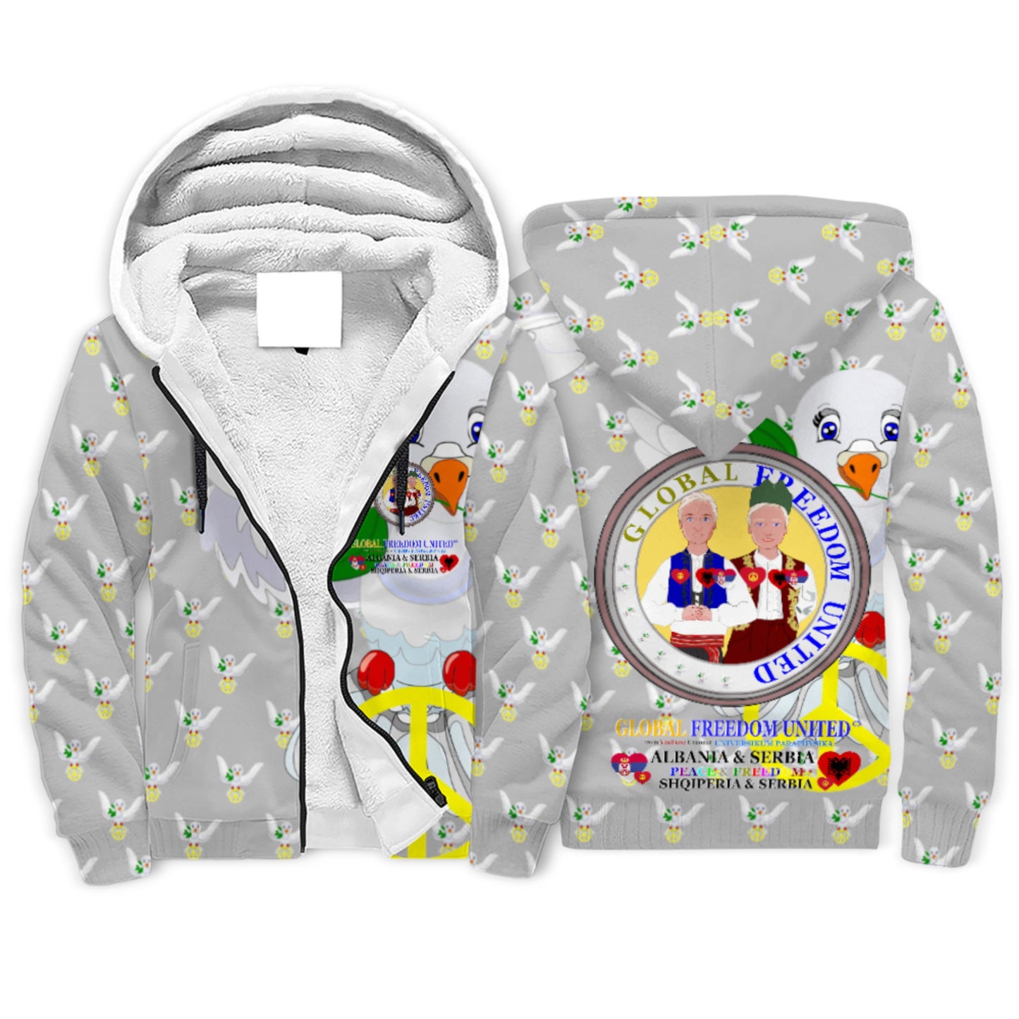 Plush Hoodie GLOBAL FREEDOM UNITED© Men Albania & Serbia Grey