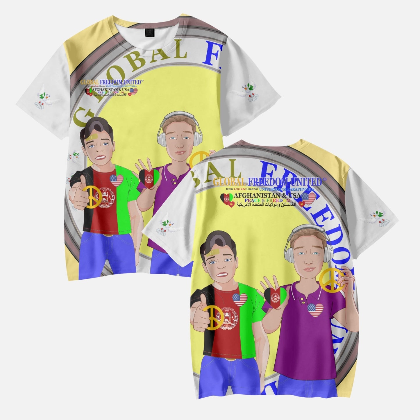 GLOBAL FREEDOM UNITED© Boy AFGHANISTAN & USA YELLOW AOP Kids' Short T-Shirts