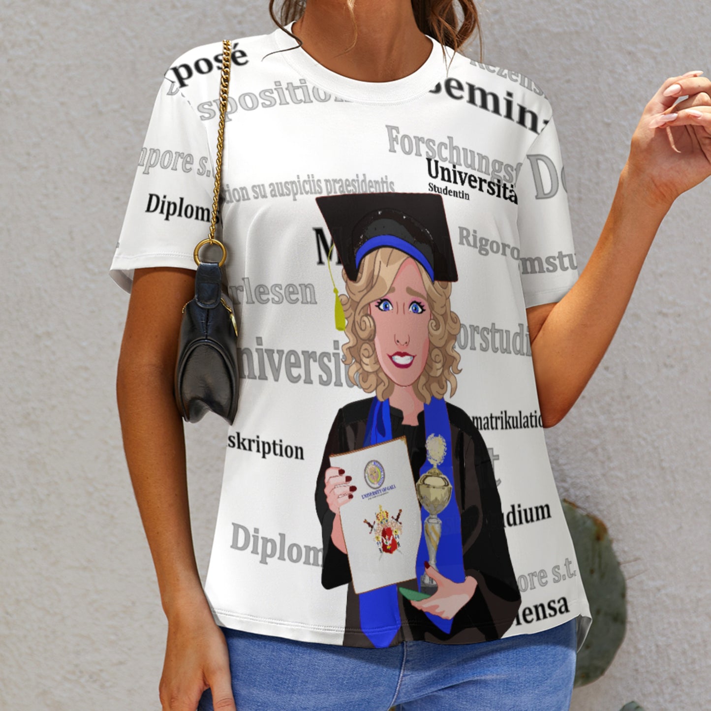 Women´s T-shirt Global Freedom United Student Girl Gold Place Blond Hair