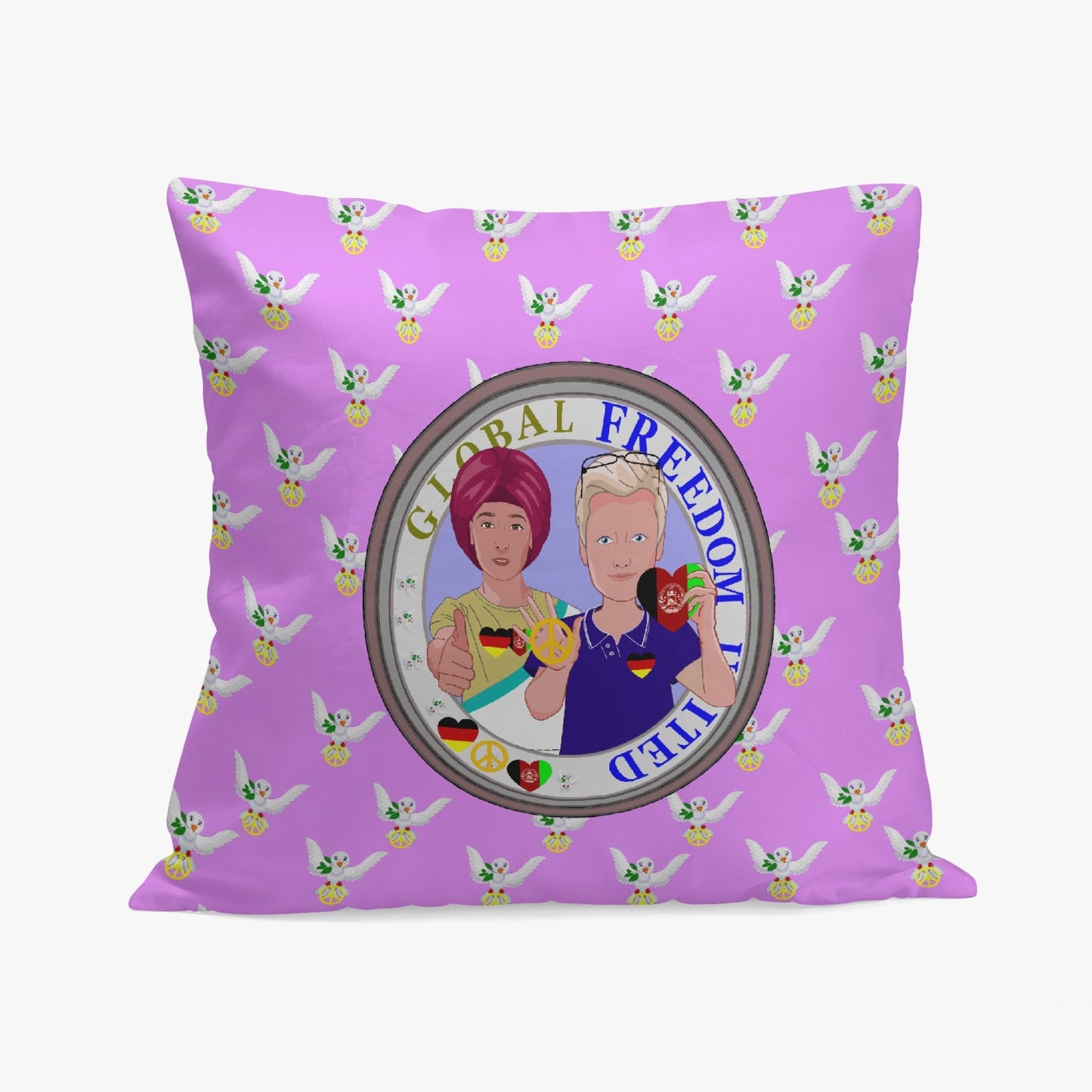 GLOBAL FREEDOM UNITED©  Men AFGHANISTAN & GERMANY Lilac  18'' Square Pillow Cover