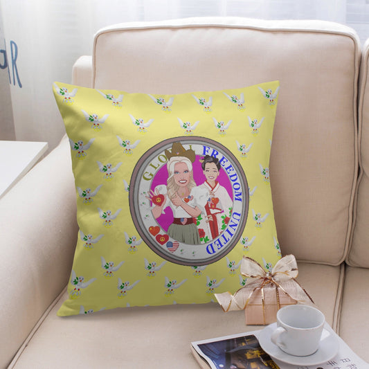 GLOBAL FREEDOM UNITED WOMEN CHINA & USA OLDPEACE YELLOW 18'' Square Pillow Cover