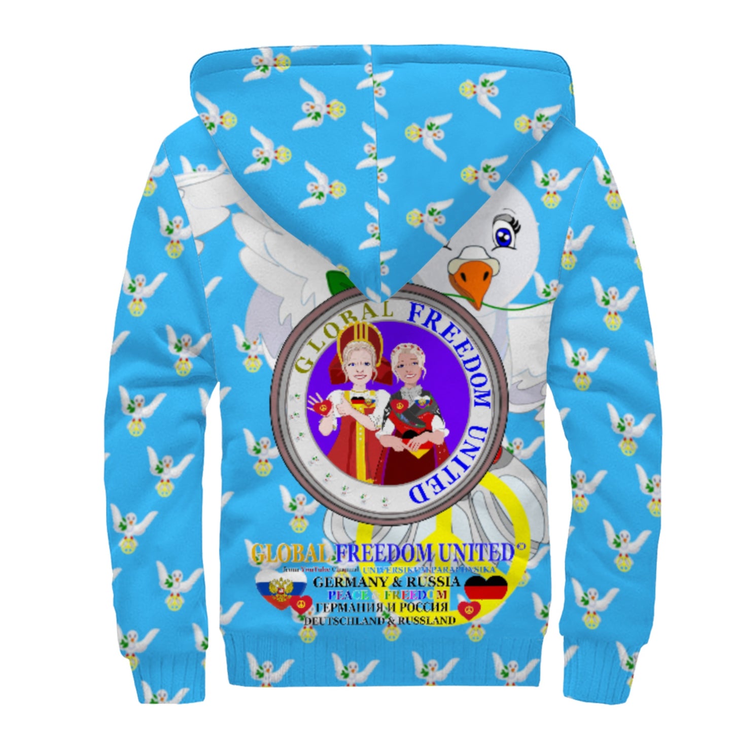 Plush Hoodie GLOBAL FREEDOM UNITED© Women RUSSIA & GERMANY Blue
