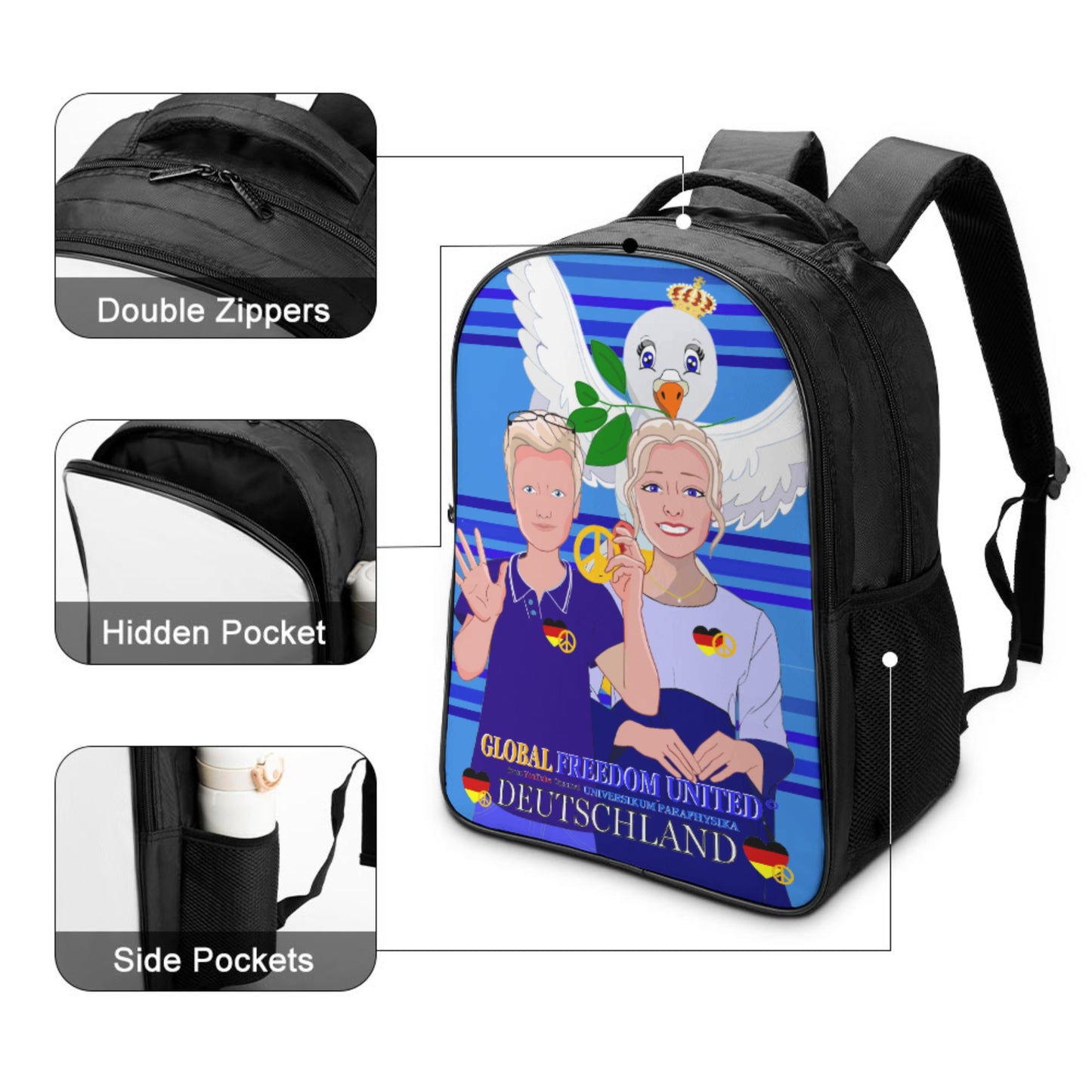 Backpack 16 Inch 2 Compartment Global Freedom United Couple Edition Germany V2 Deep Blue