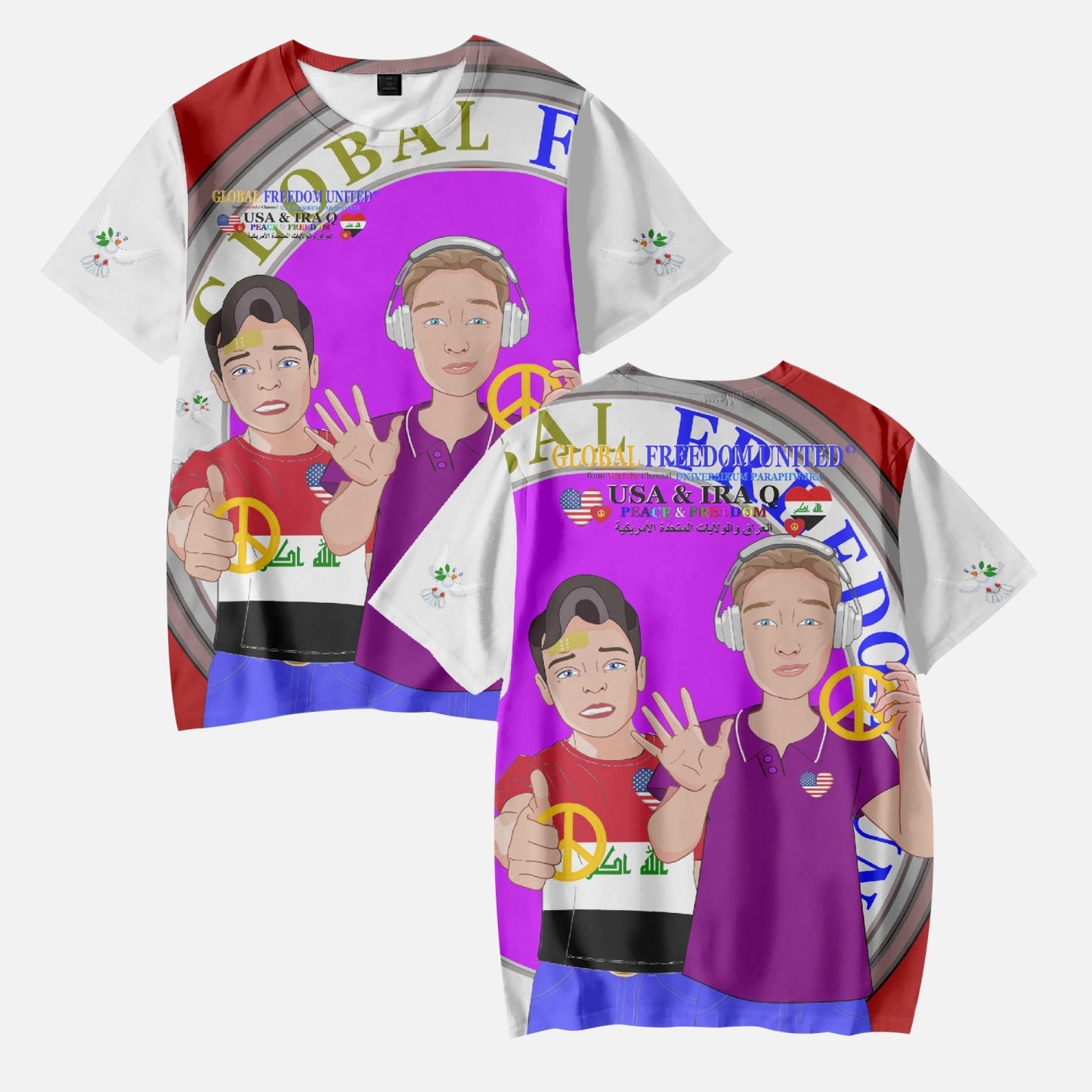 GLOBAL FREEDOM UNITED BOYS IRAQ & USA OLD PEACE RED AOP Kids' Short T-Shirts