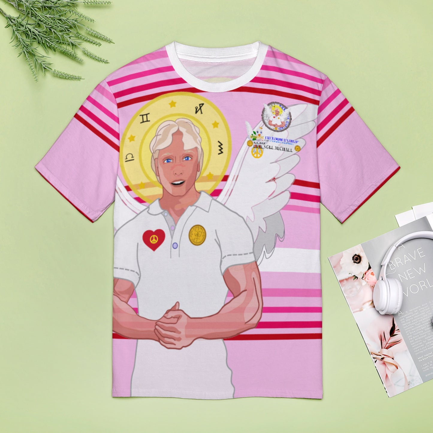 Women´s T-shirt Global Freedom United Archangel Michael German Pink2