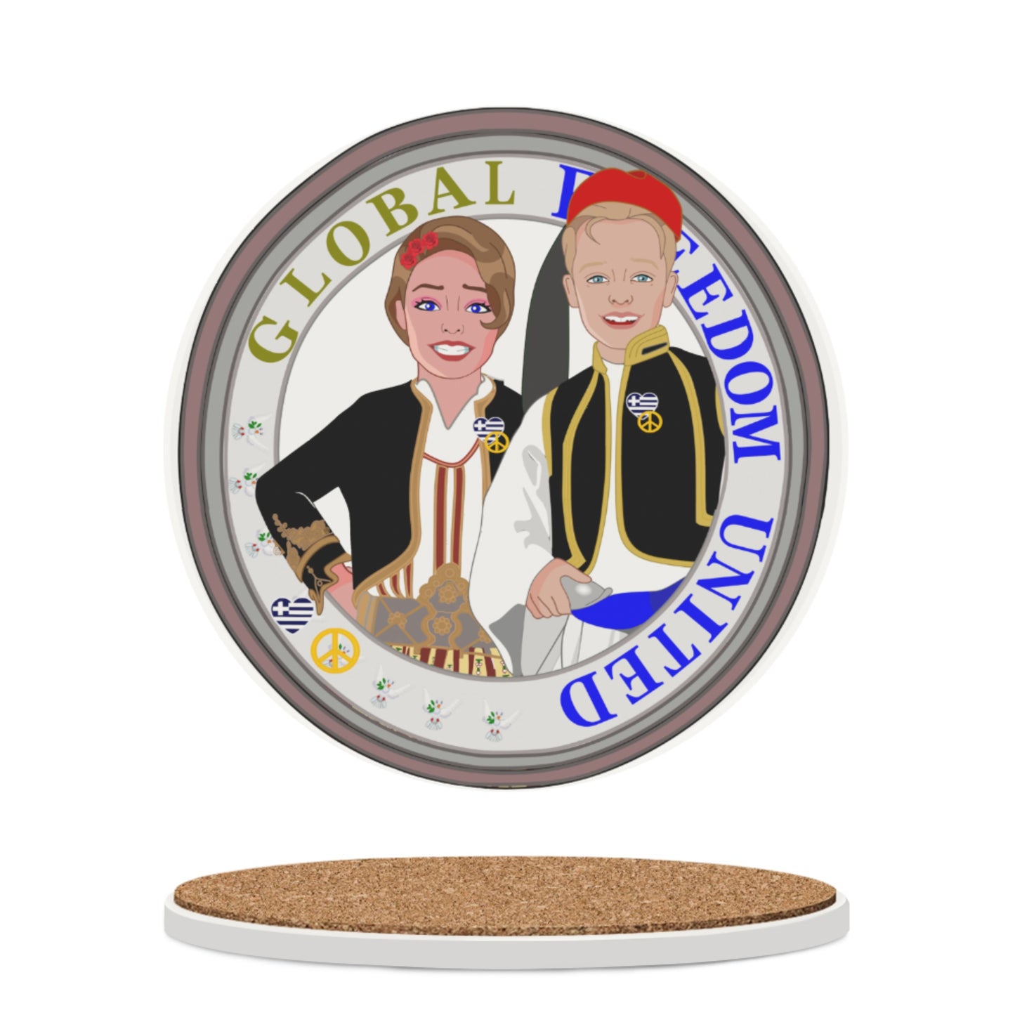 Ceramic Coasters GLOBAL FREEDOM UNITED© Couple Edition Greece