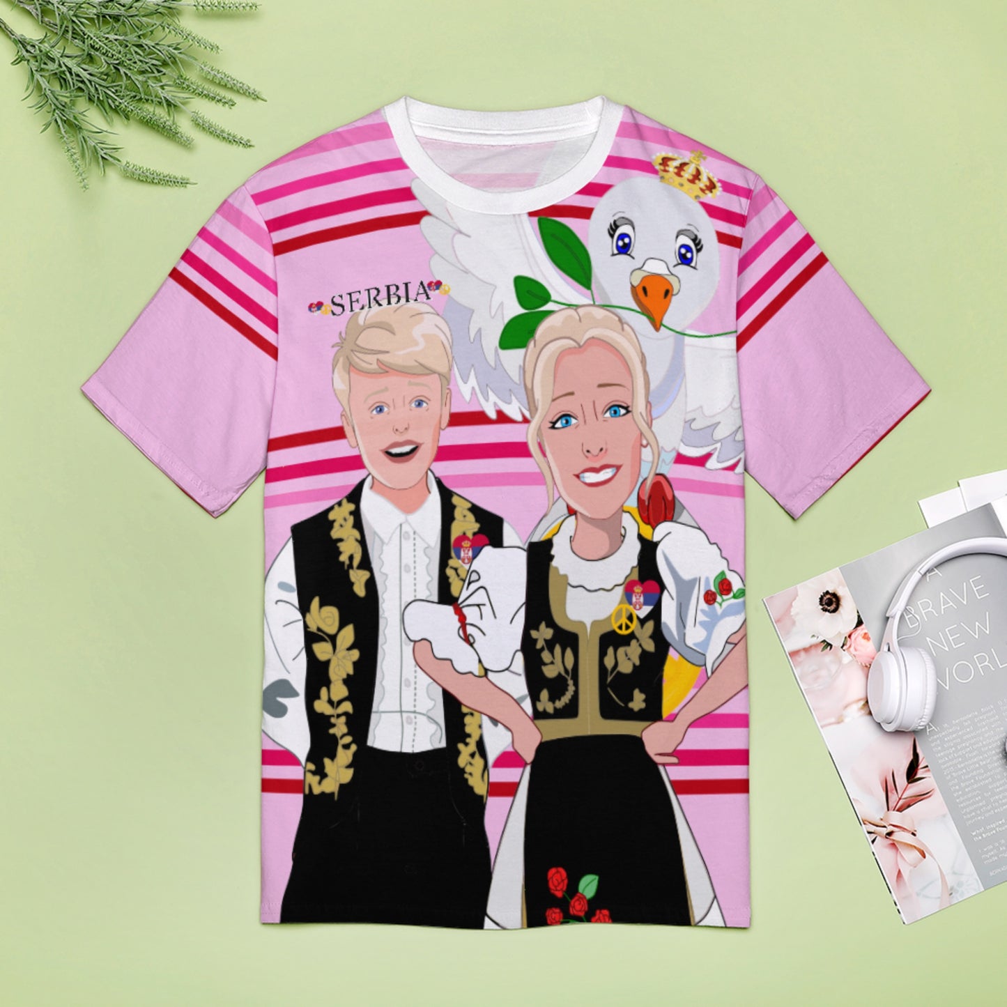 Women´s T-shirt 2 Global Freedom United Couple Edition Serbia Black Pink2