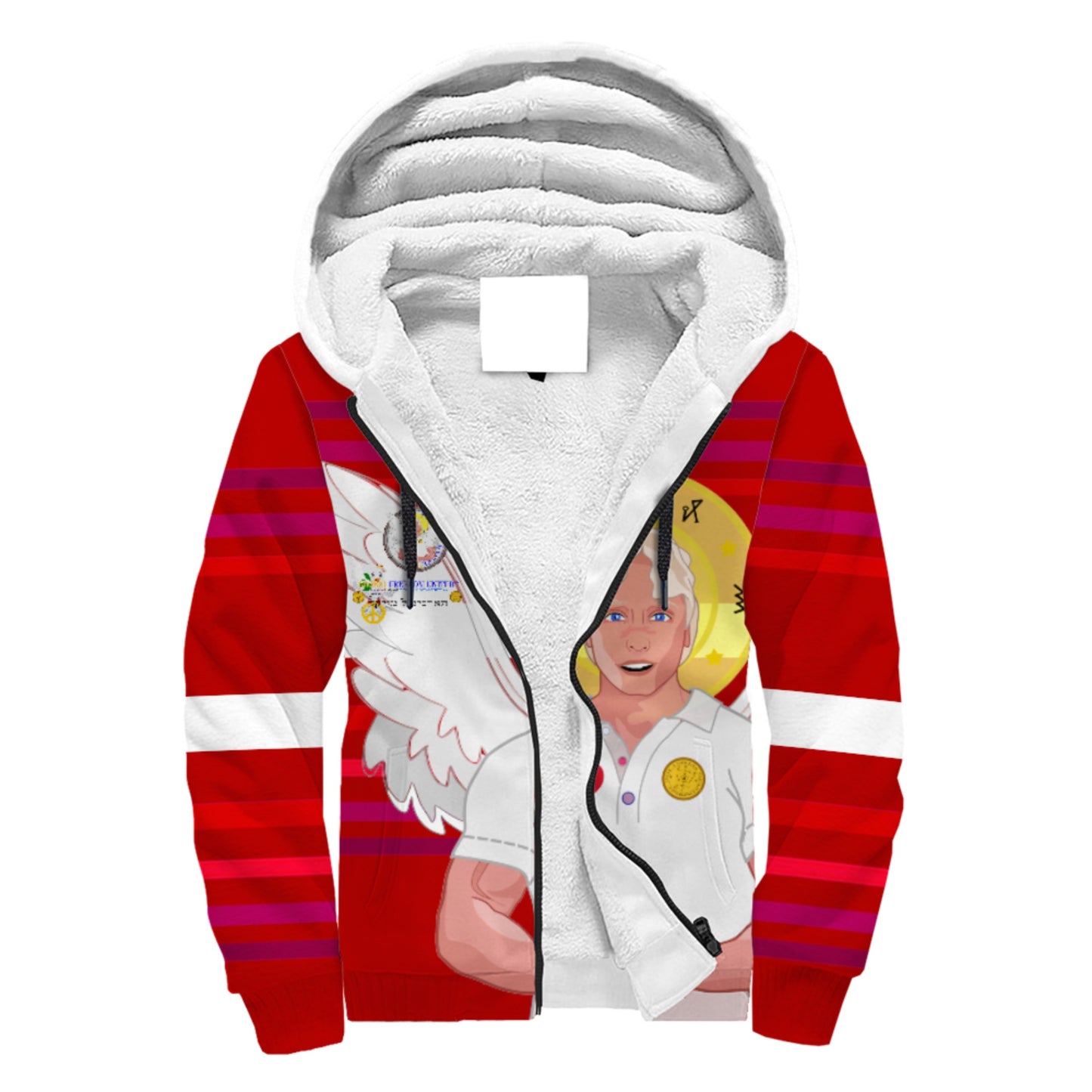 Plush Hoodie Global Freedom United Archangel Michael Hebrew Red