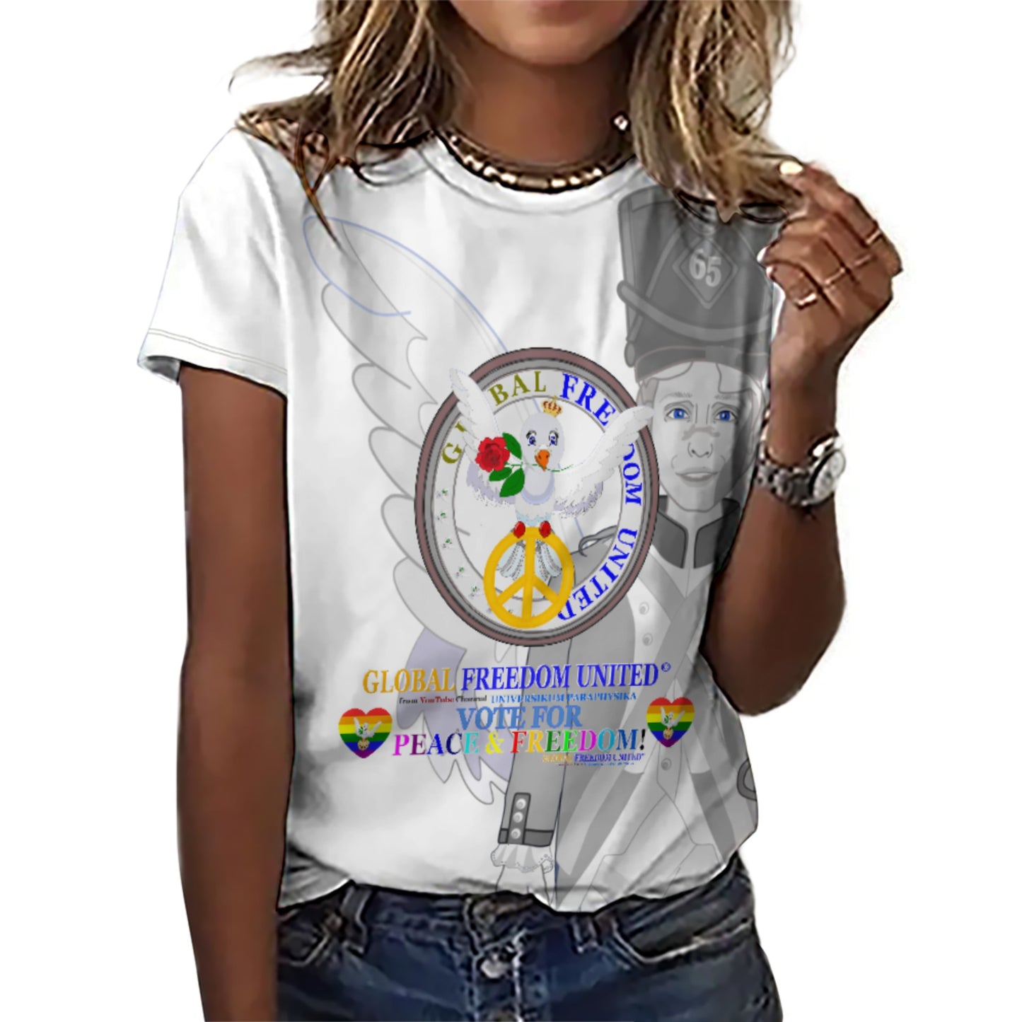 Women´s T-shirt GLOBAL FREEDOM UNITED© Dove Of Peace With Archangel Michael