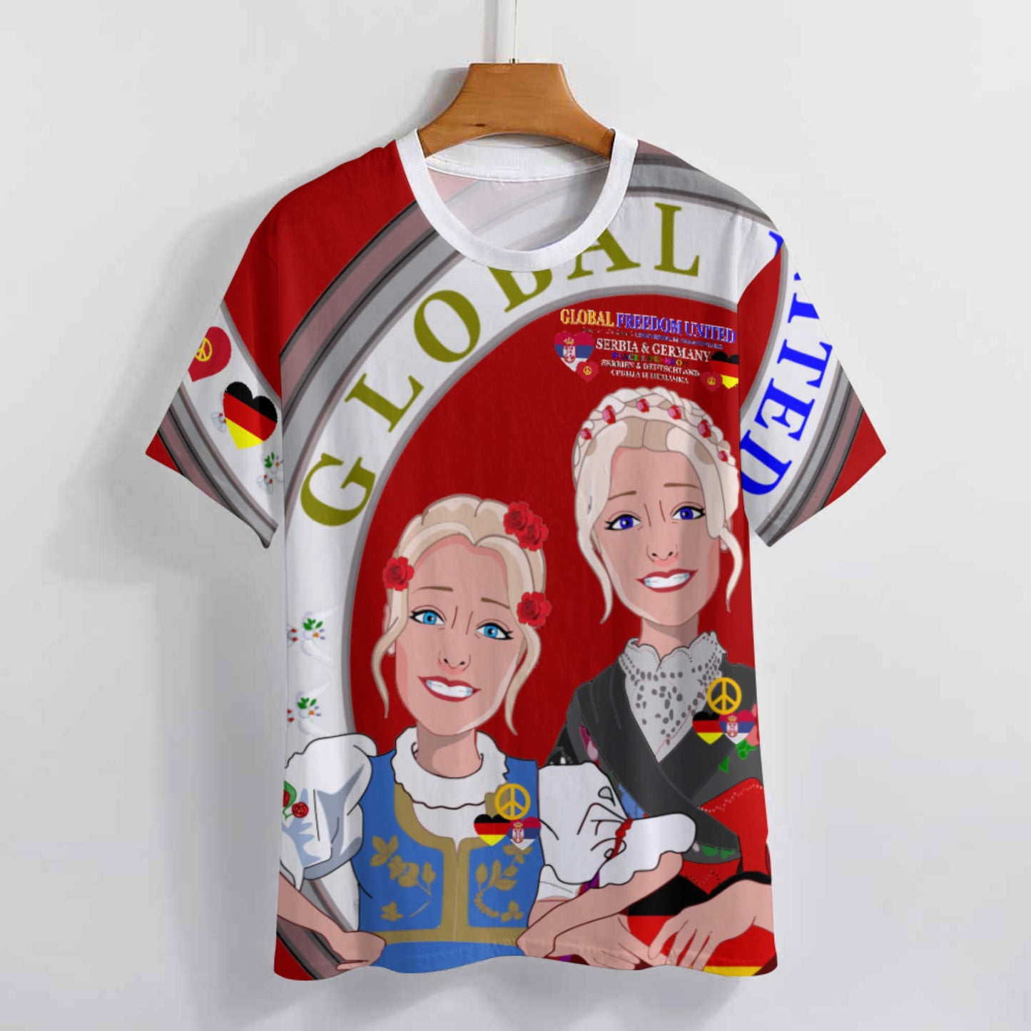 Women´s T-shirt GLOBAL FREEDOM UNITED© Women Serbia & Germany Red
